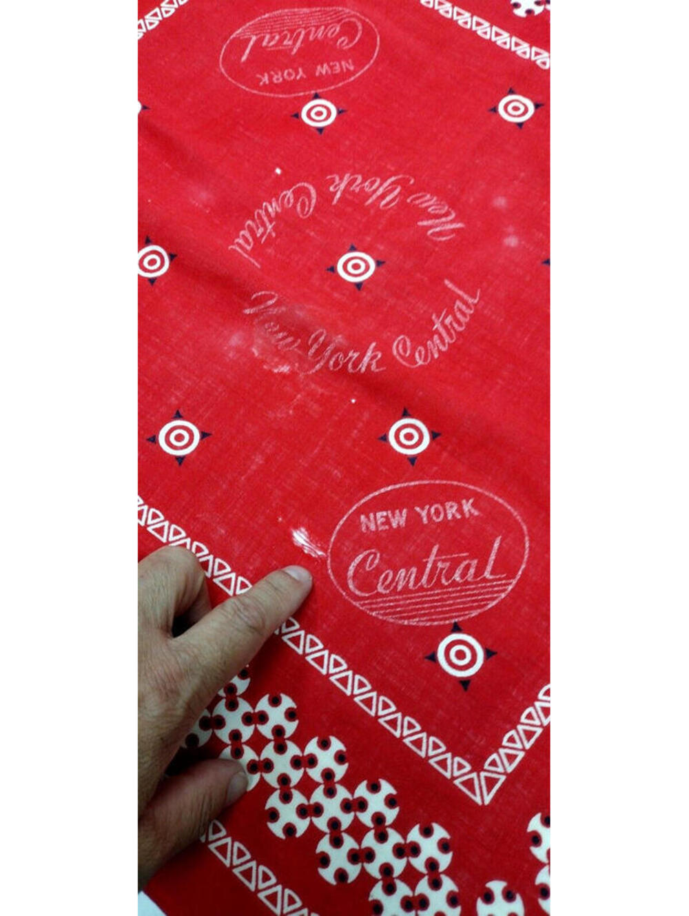 1930s Art Deco 40s Red Cotton Bandana Vanderbilt Railroad NY Central FAST COLOR
